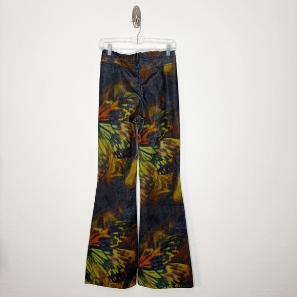 Urban Outfitters Butterfly Print Velvet Flare Pants V Front Ruched Waist Y2K 29 - Picture 7 of 7